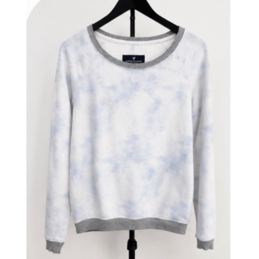 American Eagle Tie Dye Sweatshirt Blue White Raglan Pullover XS